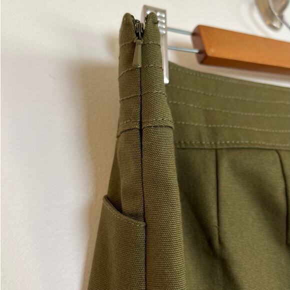 Talbots A-Line Mini Skirt Size 10 Army Green Side Zip Pockets Military Fall - Picture 3 of 7